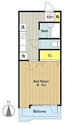 パールコート五月台 4階1Kの間取り