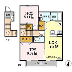 クレール湘南台5 2LDKの間取図画像
