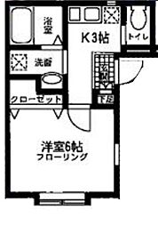 ベルUハイム 1階1Kの間取り