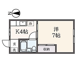 間門園アパート 1Kの間取図画像