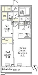 アジールコート後楽園 3階2LDKの間取り