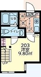 仮シティハイツ三田 2階1Kの間取り