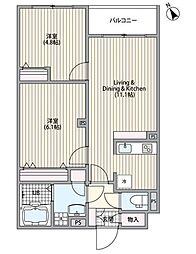 エルファーロ三軒茶屋VI 2階2LDKの間取り
