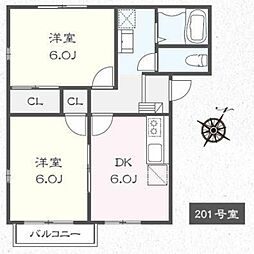 ベルハイツC 2DKの間取図画像
