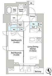 バウスフラッツ日本橋馬喰町 7階2LDKの間取り
