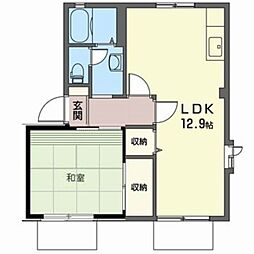 ヴィラハーベスト 2階1LDKの間取り