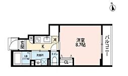 プレジール 1階1Kの間取り