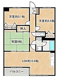クィーンズ・ヴィラ武蔵浦和 3LDKの間取図画像
