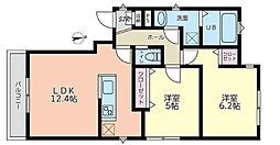月の兎9番館 2LDKの間取図画像