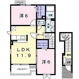 JR紀勢本線 宮前駅 徒歩34分の賃貸アパート 2階2LDKの間取り