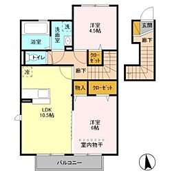 オーロ・ジャルダン 2階2LDKの間取り