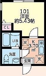 パークテラス立場 1Kの間取図画像