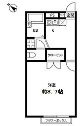 プレジール友田 1Kの間取図画像