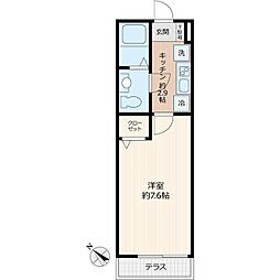 ウィステリアR 1階1Kの間取り