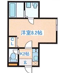 リッシェノール 1Kの間取図画像