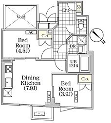 ブリックレジデンス目黒本町 4階2DKの間取り