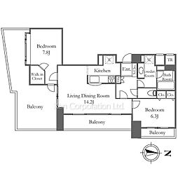 プライマル渋谷桜丘 12階2LDKの間取り