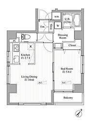 ハーモニーレジデンス月島#002 8階1LDKの間取り