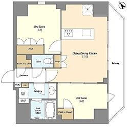 ルジェンテ・バリュ上野根岸 6階2LDKの間取り