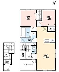 川越市岸町3丁目アパート 2LDKの間取図画像
