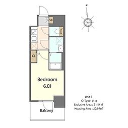 おおさか東線 高井田中央駅 徒歩10分の賃貸マンション 7階1Kの間取り