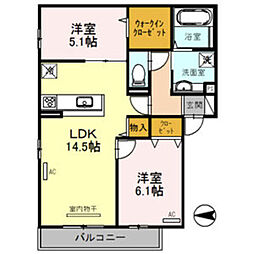 エトワール新高B棟 2LDKの間取図画像