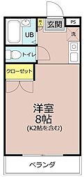 東武野田線 鎌ケ谷駅 徒歩14分の賃貸アパート 2階ワンルームの間取り