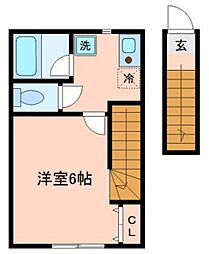 リバージュ池上 2階1Kの間取り