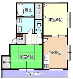 ボン・メゾン石塚 1階2DKの間取り