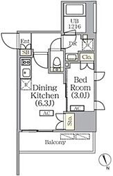 プライムガーデン銀座八丁堀 5階1DKの間取り
