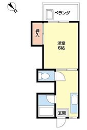 サンセイコーポ 1Kの間取図画像