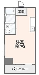 フラワーコーポ 3階ワンルームの間取り