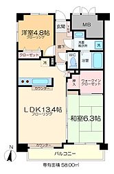 ミ・アモール 6階2LDKの間取り