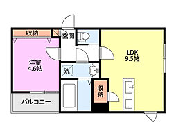 ガーデンシティ神道寺 3階1LDKの間取り