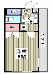 サンエイアームス 2階1Kの間取り