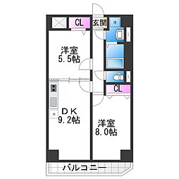 リアライズ今里南 2DKの間取図画像