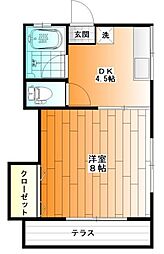 第2コーポ聖 1Kの間取図画像