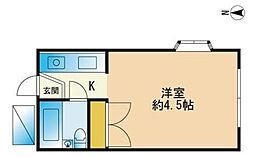 プラザドゥソフィアＡ棟 1階ワンルームの間取り