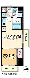 パークアクシス木場キャナルウエスト 1LDKの間取図画像