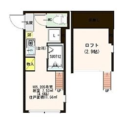 ハーモニーテラス二子 ワンルームの間取図画像