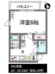 Lamington 1Kの間取図画像
