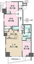 ザ・パークハウス新宿柏木 601 6階3LDKの間取り