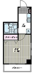カントーパレス・2 1Kの間取図画像