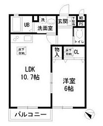 ロイヤルパーク 1階1LDKの間取り