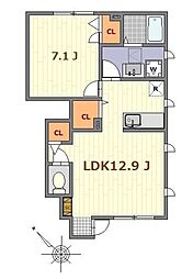 エスペランス 1階1LDKの間取り