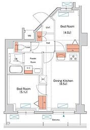 エストゥルース府中 2DKの間取図画像