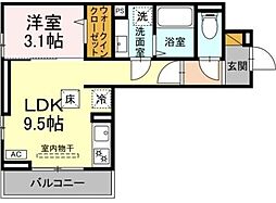 D-ROOM南花園 1階1LDKの間取り