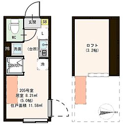 PAPURI鷺ノ宮 ワンルームの間取図画像