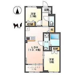 東大阪市上四条町新築アパート 2LDKの間取図画像