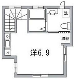 若宮ハウス 2階ワンルームの間取り